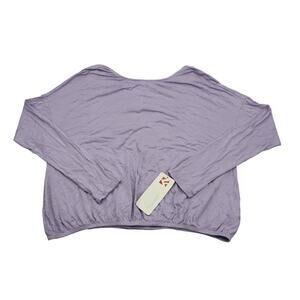 Joy Lab Shirt Womens L Purple Long Sleeve Boat Neck Backless Tie Stretch Blouse